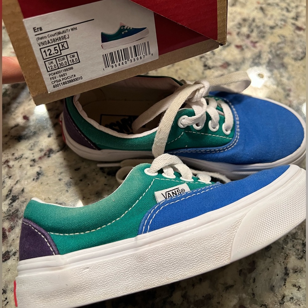 Vans Era Canvas Shoes US Kids SZ 12.5 Blue/Green/Pink Multi